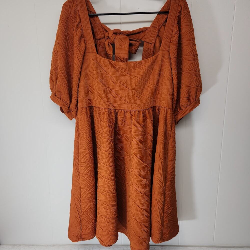 Free People Sunset violet mini dress Puff Sleeve Babydoll Orange Brown Large